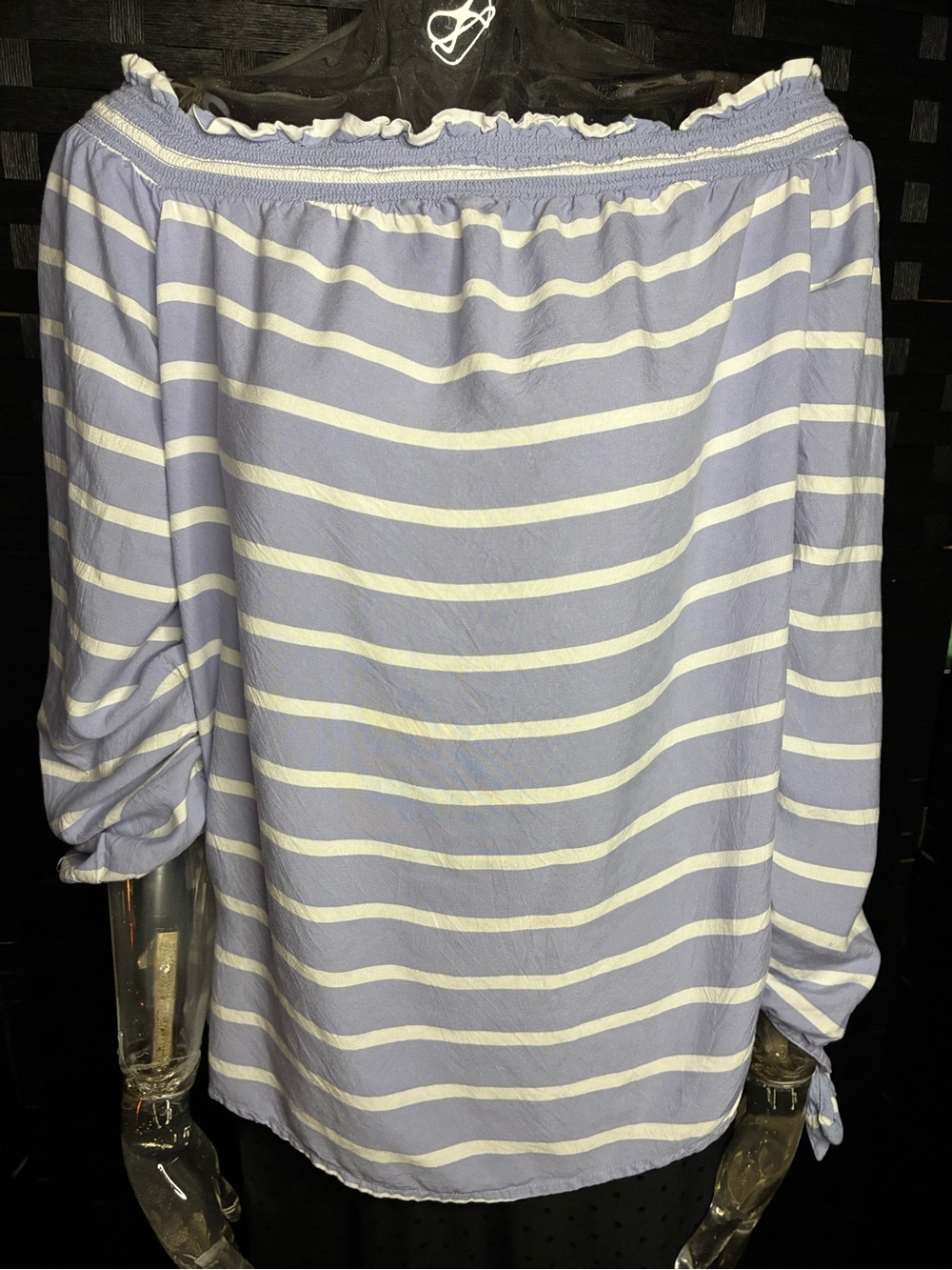 beachlunchlounge Periwinkle and White Striped Off-Shoulder Blouse